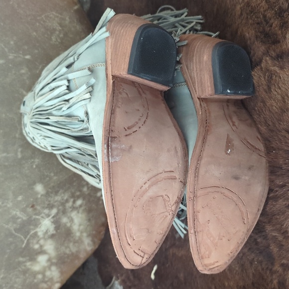 LIBERTY BLACK Vegas Fringed leather boots "Ciel"/Ice Blue LB71124 snip toe sz6.5 - Picture 15 of 16